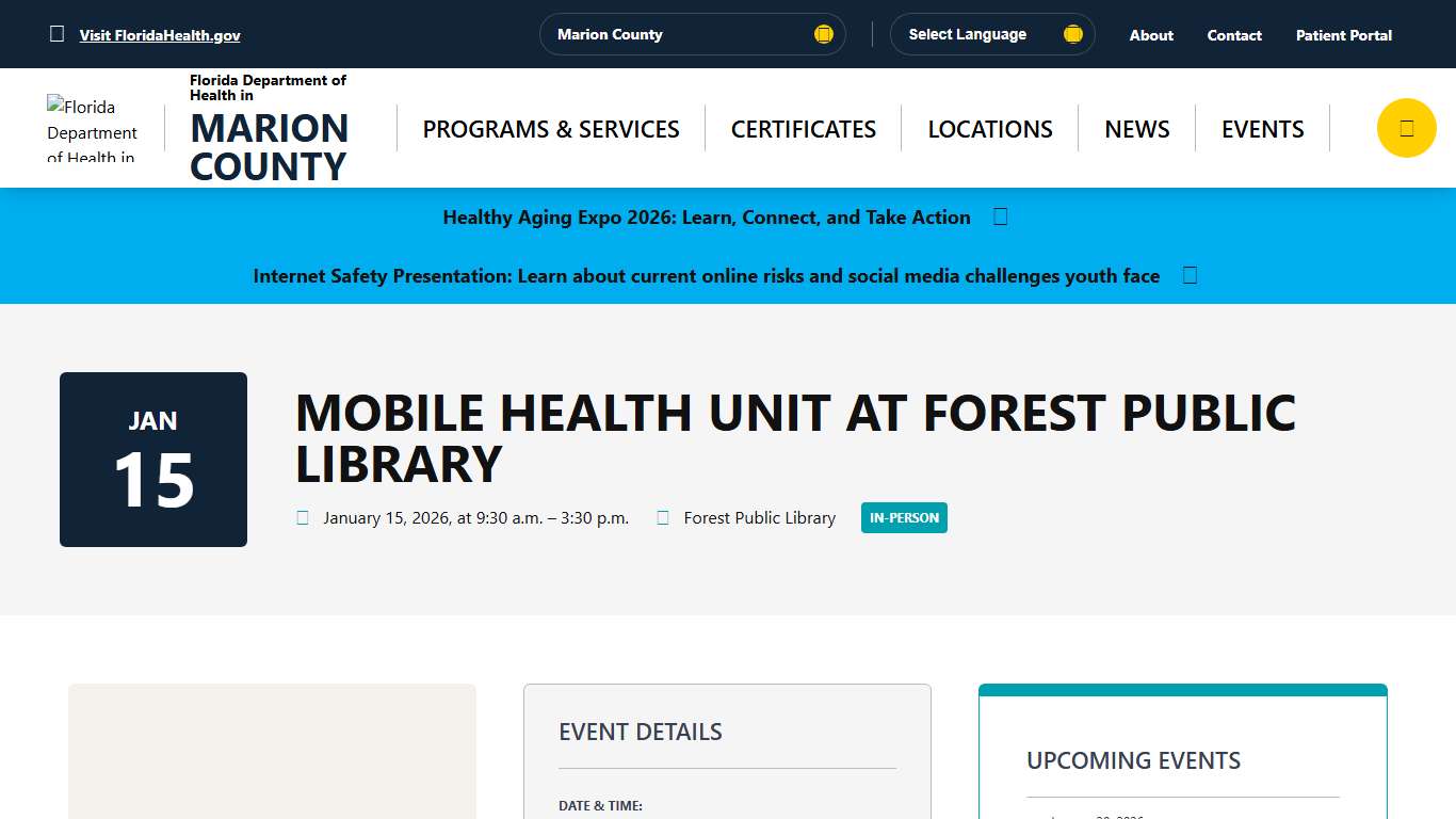 Mobile Health Unit at Forest Public Library - January 15, 2026