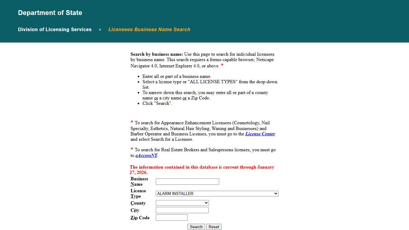 Licensee Business Name Search